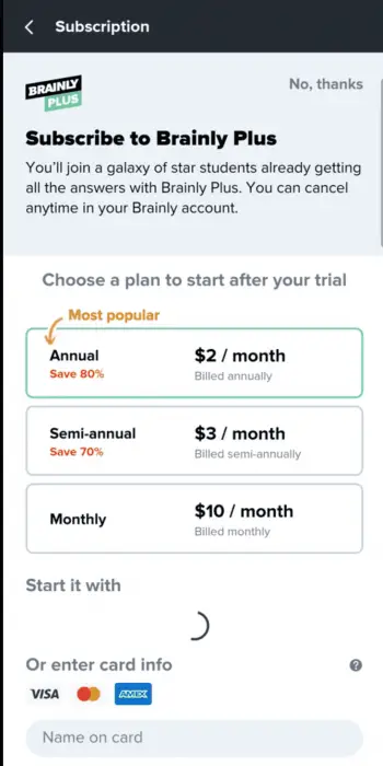 Brainly plus plans