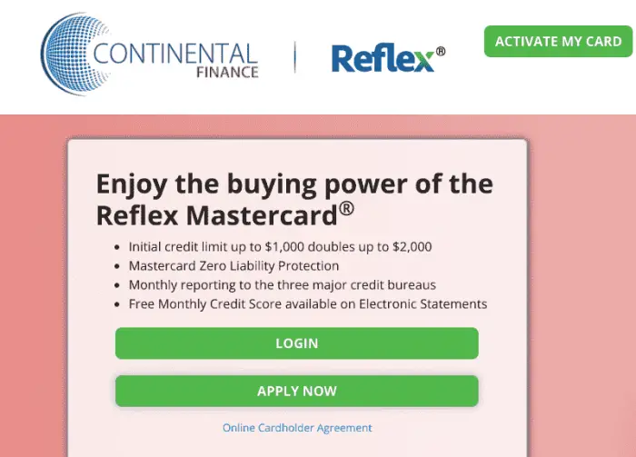 Reflex Credit card login button